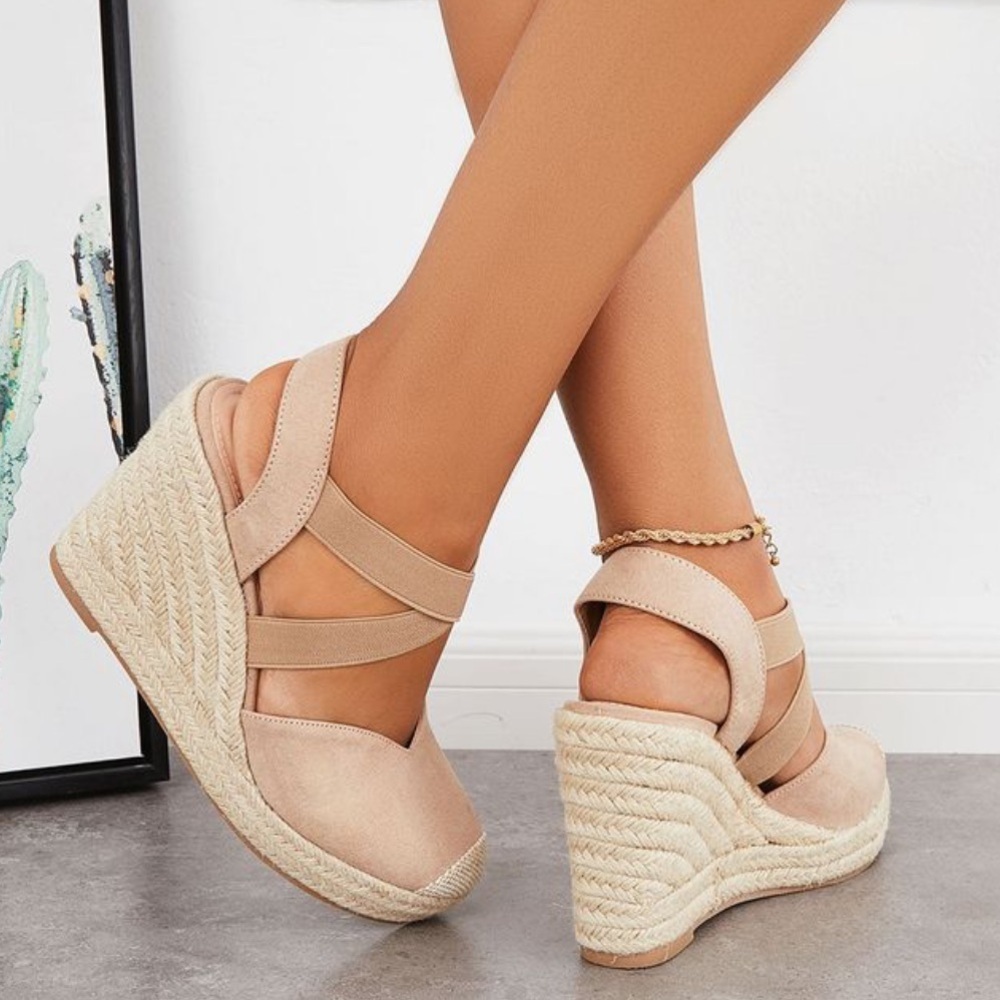 Coutgo NWOT Wedge Espadrille Sandals Platform Slingback Summer Women’s Sz 7.5